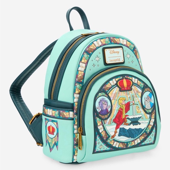 New Loungefly Disney The Sword in the Stone Stained Glass Portrait Mini Backpack - Picture 2 of 4